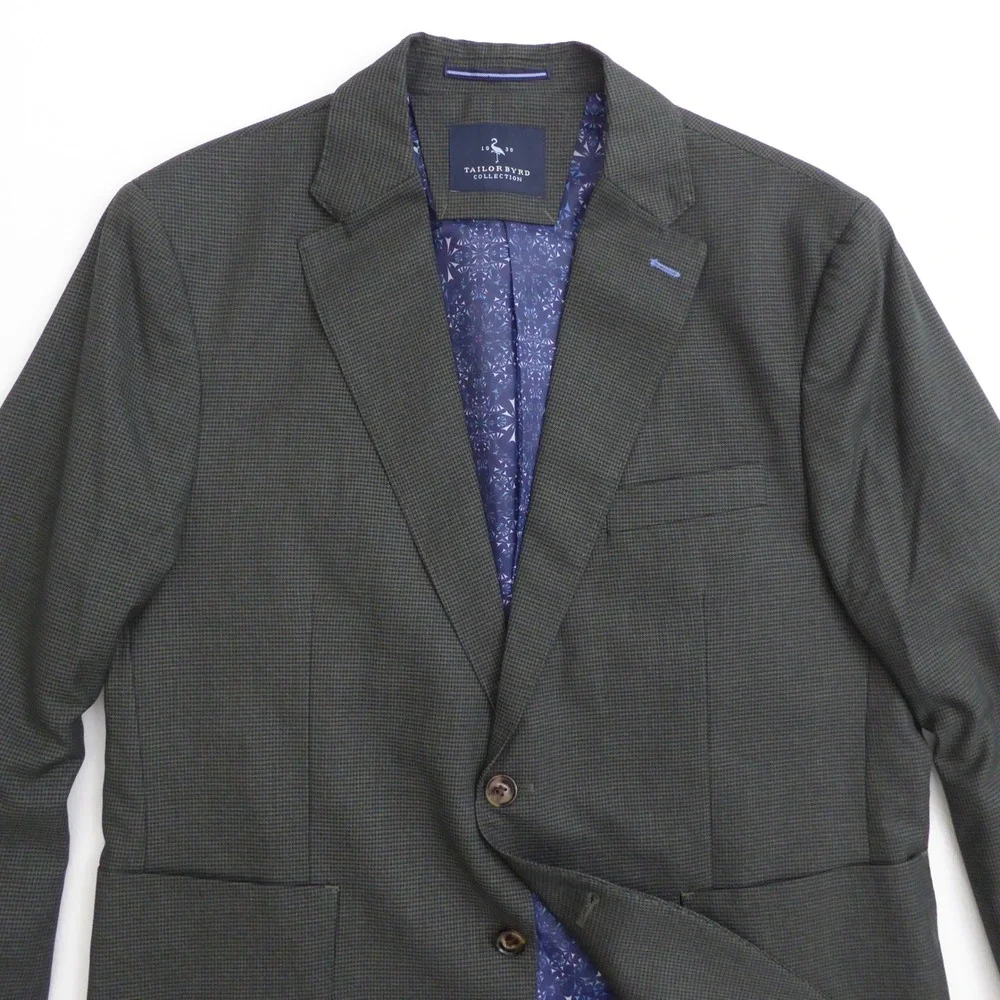 TailorByrd Mens Blazer Green Houndstooth Check Two Button Sport Coat 42S